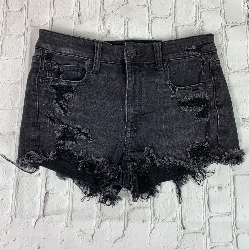 American Eagle High-rise shortie distressed black denim shorts
